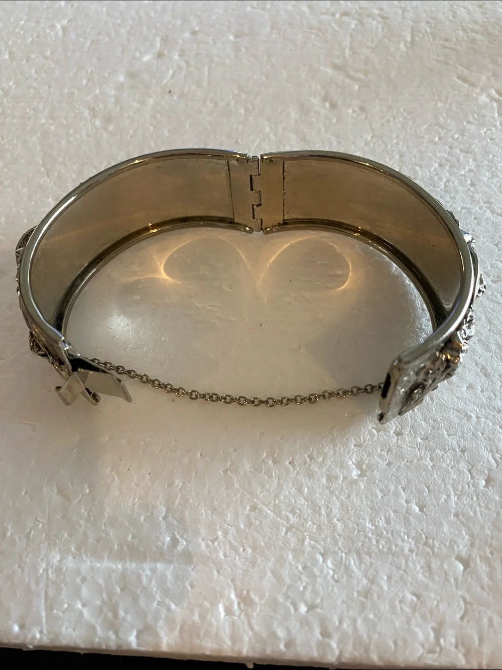 Silver Floral Engraved Hinged Bangle Bracelet